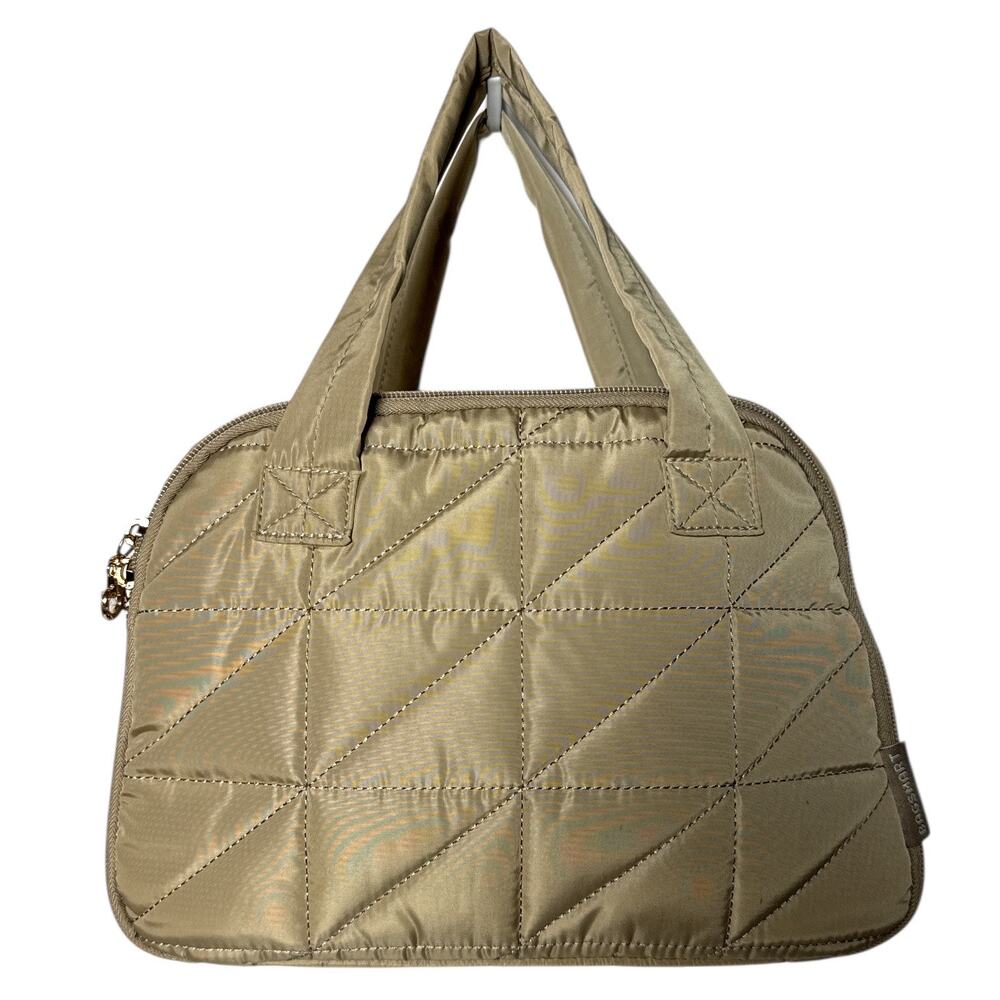 BAGSMART Large Makeup Bag Travel Toiletry Organizer Wide Open Quilted Tan